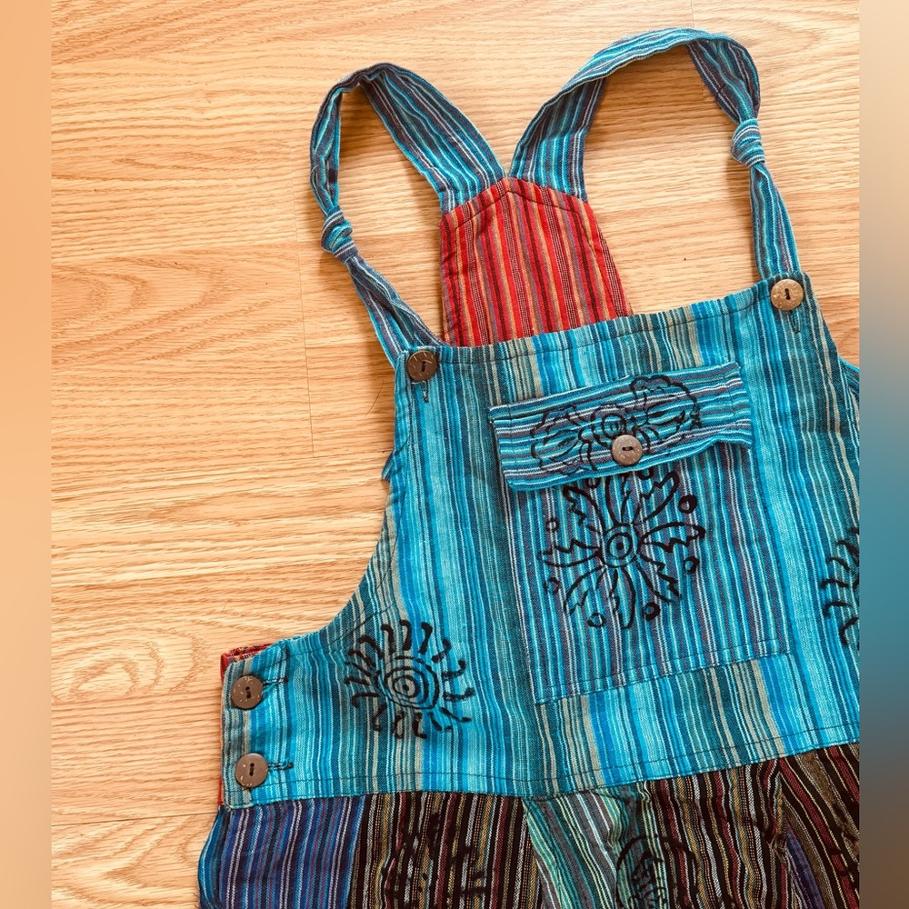 Rising International Boho Hippie Patchwork Overalls 100% Cotton Women’s Size L - Picture 3 of 5